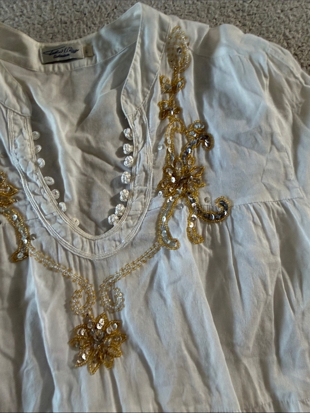 Tasha Polizzi Cream 100% Cotton Tunic with Gold Embroidery Large - Picture 4 of 8